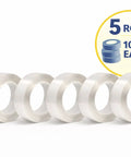 5 Pack Double Sided Nano Grip Go-To Mounting Tape With 50 Feet Total, showing five 10-foot clear rolls for strong hold mounting.