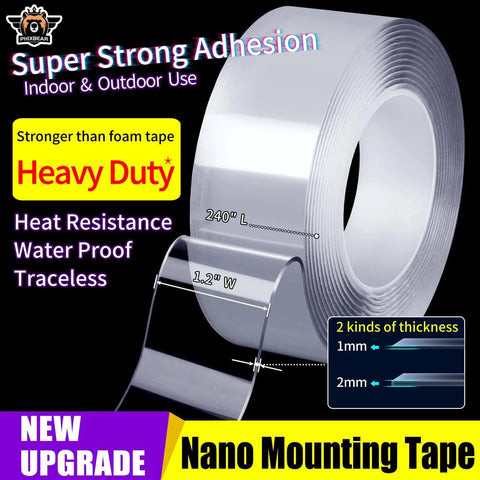 Extra Large 1.2 In By 240 In Double Sided Mounting Tape, Clear Nano Strength Adhesive, Heavy Duty Performance, Product Image