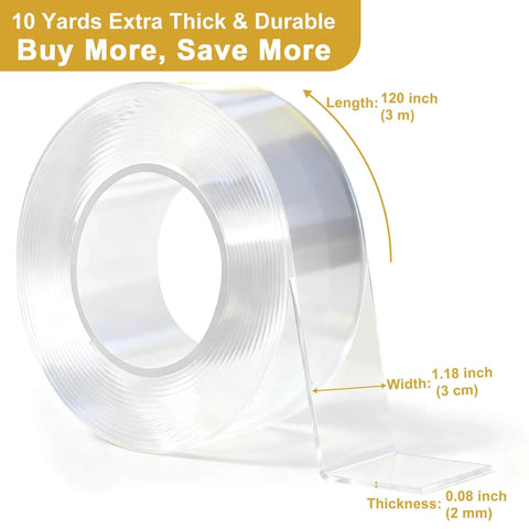 Heavy Duty Nano Double Sided Tape Bulk Pack With Industrial Strength Adhesive, Reusable And Removable Mounting Solution, clear roll