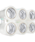 Strong Clear Packaging Tape 1.88 Inch By 54.6 yd 12 Pack With Low Odor Acrylic Adhesive for Shipping and Moving Storage, six rolls visible