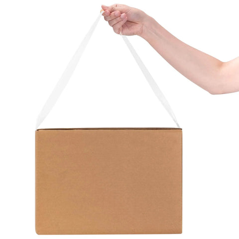 Person holding box sealed with Strong Clear Packaging Tape 1.88 Inch By 54.6 yd 12 Pack With Low Odor Acrylic Adhesive