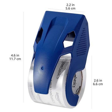 Heavy Duty Clear Packaging Tape With Dispenser For Shipping Moving And Storing 1.88 Inch By 22.2 Yards 6 Pack, blue dispenser side view