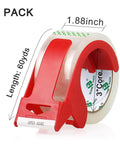Heavy Duty Clear Packing Tape 2 Rolls With Refillable Dispenser Noiseless 1.88 In X 55 Yards Shipping Tape, red dispenser in focus