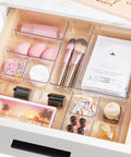 Clear Plastic Drawer Organizer Set 25 Pieces in Four Sizes for Makeup Vanity Bathroom Kitchen and Office Declutter Drawer Space