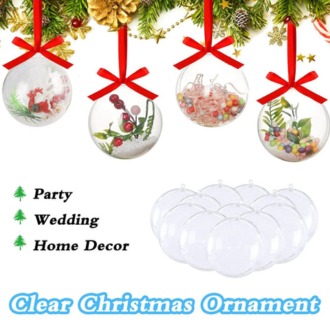 25 Set 50PCS Clear Plastic Fillable Ornaments,Transparent DIY Craft Ball,Clear DIY Christmas Ornament 5 Different Sizes for Wedding,Party,Home Decor with decorative elements