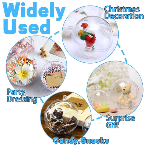 25 Set 50PCS Clear Plastic Fillable Ornaments,Transparent DIY Craft Ball uses for party, Christmas decor, candies, gifts.