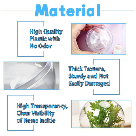 Material features of 25 Set 50PCS Clear Plastic Fillable Ornaments, Transparent DIY Craft Ball with high quality plastic and thick texture