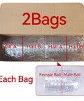 Open box with 12 Pack Clear Plastic Fillable Ornament Ball 3.15''/80mm for Christmas, showing halves labeled Male and Female for assembly.