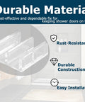 Clear Plastic Sliding Shower Door Bottom Guides Set Five Pieces With Snap In Design For Tub Enclosures One Sided Adhesive Mount Fits One Half Inch Channels Helps Keep Glass Panels Aligned In Tracks Includes Exact Dimension Reference, shown with highlighted features like durability and rust-resistance.