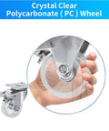 2 Inch Crystal Clear Caster Wheels With Brake And Stainless Steel Housing For Rugged Use Rust Resistant And Waterproof Swivel Castors Transparent Wheel For Modern Look Set Of 4 Suitable For Outdoor Furniture Labs Hospitals And Restaurants