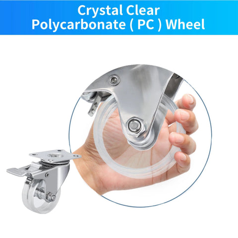 2 Inch Crystal Clear Caster Wheels With Brake And Stainless Steel Housing For Rugged Use Rust Resistant And Waterproof Swivel Castors Transparent Wheel For Modern Look Set Of 4 Suitable For Outdoor Furniture Labs Hospitals And Restaurants