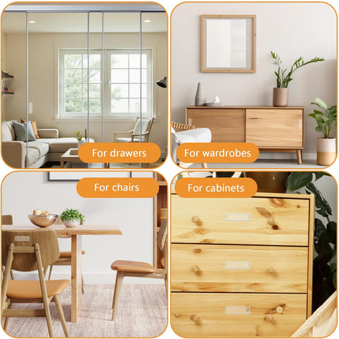 Clear PU Self Adhesive Finger Pulls 8 Pack Multipurpose Square Handles for drawers, wardrobes, chairs, cabinets in home settings.