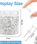 Clear Push Pins Set With Steel Point And Plastic Head, 2400 Pieces In 12 Boxes For Wall Hanging, size details and box shown