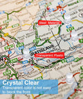 Clear Push Pins Set With Steel Point And Plastic Head on map showing transparent color and steel point in detail.