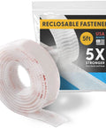 Industrial Strength 1 Inch By 5 Foot Clear Self Mating Reclosable Fasteners with Stick On Adhesive roll and packaging