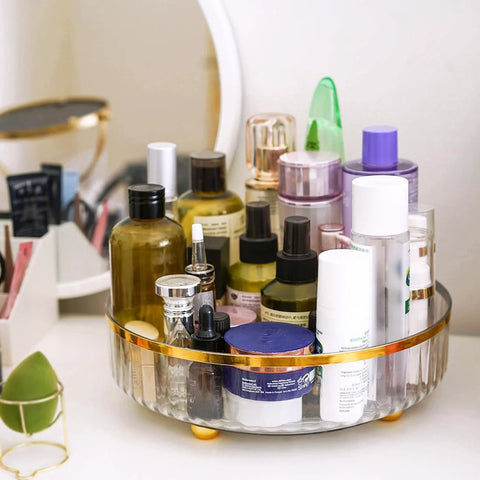 11 Inch Round Rotating Makeup Organizer Lazy Susan Turntable Vanity Storage For Skincare, Makeup, Perfume And Cosmetics, Clear 360 Degree Spinning Display Tray With No Assembly Required, 3 Inch High Caddy.