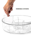 Hand removing divider from Round Turntable Organizer With Six Removable Clear Bins 11.7 Inch Rotating Storage Tray.