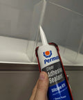 Clear RTV Silicone Adhesive Sealant for Indoor and Outdoor Use, Waterproof, 11 Oz Tube, being applied to a surface.