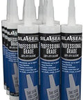 Clear Pro Grade 100 Percent RTV Silicone Sealant, 12 Pack, Reclosable Nozzle, For Indoor And Outdoor Use shown in packaging.