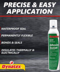 Clear RTV Silicone Adhesive Sealant, 8 Oz Can next to product benefits: waterproof, flexible, bonds and seals, insulates.