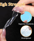 Close-up of transparent, elastic material from 10 Pack Clear Cabinet Door Bumpers Self Adhesive Rubber Cushions For Cabinets, Drawers, And Furniture Edges, Quiet No Squeak Protection, Scratch Guard, Easy Install, Transparent And Durable demonstrating flexibility