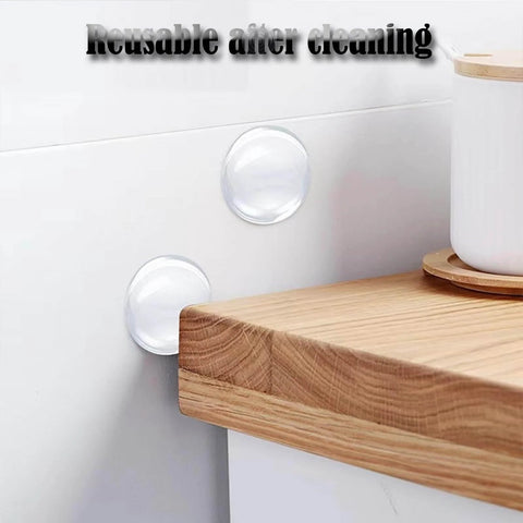 Protect walls and doors with 12 clear rubber bumper shields featuring self-adhesive backing; cushions door handles, absorbs shock