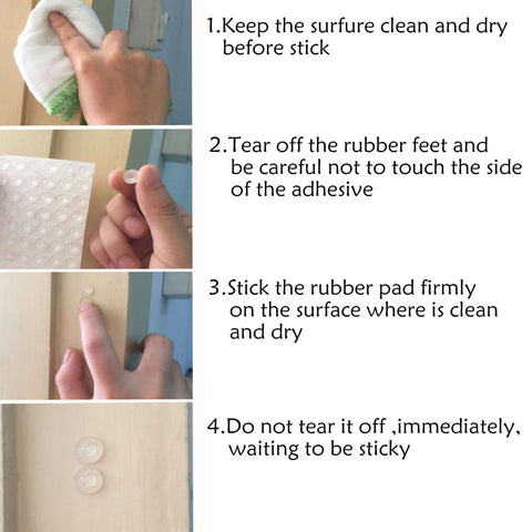 Installation guide for Clear Rubber Feet Adhesive Door Bumpers 300 Pack For Furniture And Cabinets, Sound Dampening Buffer Pads To Prevent Scratches And Slams, Noise Reduction, Easy Sticky Cushions, 8.5 By 2.5 Mm.
