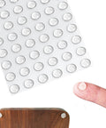 Clear Rubber Cabinet Bumpers Pack 100Pcs Self Adhesive Door Stop Pads Hemispherical 10mm Diameter 3mm Thick on sheet and finger