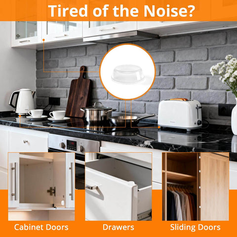 Kitchen with cabinet, drawer, and sliding door featuring 128 Pack Clear Rubber Cabinet Bumpers With Self Adhesive Silicone Pads For Cabinets Drawers And Doors Quiet Soft Close Anti Slam Protection That Will Not Scratch Wood Glass Metal Or Painted Surfaces.