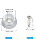 Non Slip Rubber Feet Bumpers for Cutting Boards and Furniture, 10 Pack With Stainless Steel Screws shown with dimensions.