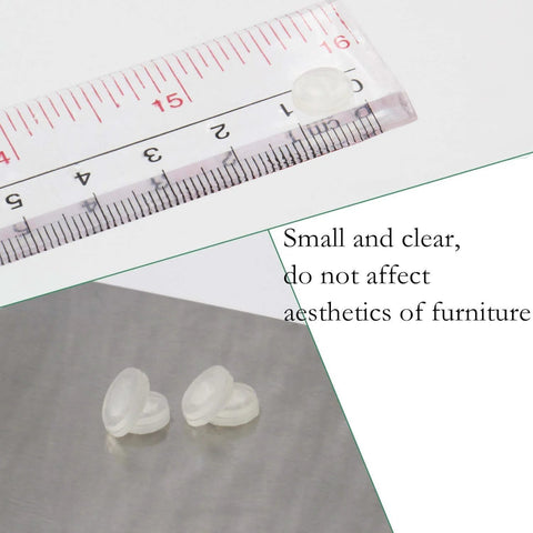 Clear Rubber Feet Adhesive Door Bumpers 300 Pack For Furniture And Cabinets, small size shown with ruler, noise reduction pads