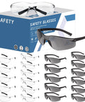 Clear Safety Glasses 24 Pack With Scratch Resistant Polycarbonate Lenses Z87.1 displayed with packaging, featuring clear and tinted glasses.