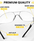 18 Pack Clear Safety Glasses ANSI Z87 1 Lightweight Eye Protection For Work Lab with wrap-around design and silicone tips