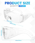 Clear Safety Glasses Bulk Pack 6 Pairs Lightweight Protective Eyewear For All, size dimensions shown, top and side views