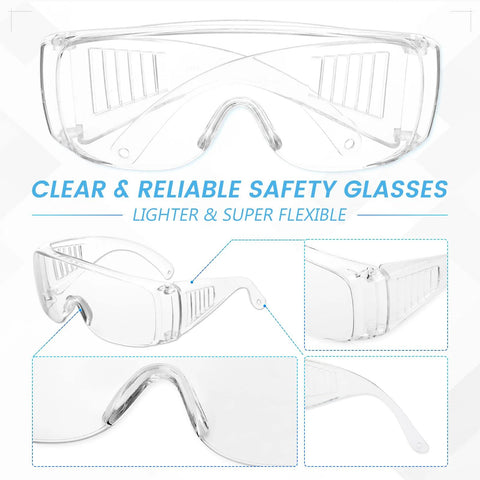 Clear Safety Glasses Bulk Pack 6 Pairs Lightweight Protective Eyewear For All with wraparound shields and UV protection