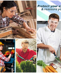 Collage of people using Clear Safety Glasses Bulk Pack 6 Pairs Lightweight Protective Eyewear For All in various work settings.