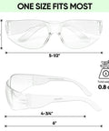 Clear Safety Glasses For Men With Impact Resistant Lenses Meets ANSI Z87.1, front and side view with dimensions and weight.