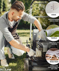 Man wearing Clear Safety Glasses With Polycarbonate Lens And Wraparound Side Shields Pack 12 while working on lawn mower