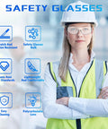 Engineer wearing Clear Z87.1 Certified Safety Glasses For Work Lab Scratch Resistant 30 Pcs with highlighted features in background