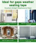 Image showing Transparent Window Weather Sealing Tape 2 Inch x 33 FT used on air conditioner, window, door, and shower gaps.