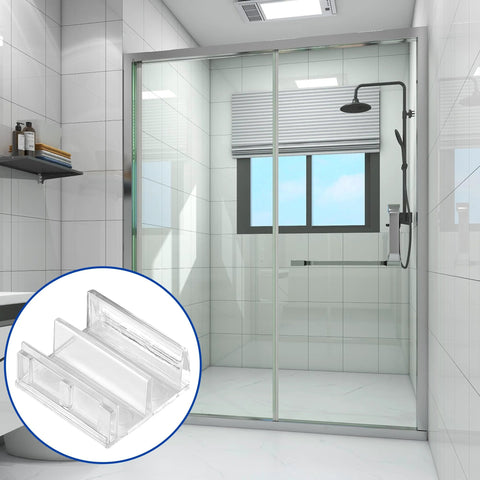 Clear Sliding Shower Door Bottom Guide Set For Top Hung Glass Doors, Six Pieces, One Half Inch Channel System With Track