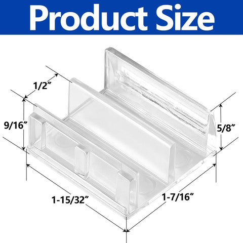 Clear Sliding Shower Door Bottom Guide Set For Top Hung Glass Doors, Six Pieces, One Half Inch Channel System With Track dimensions shown