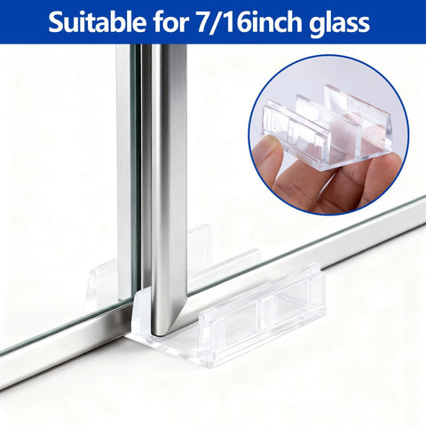 Clear Sliding Shower Door Bottom Guide Set For Top Hung Glass Doors, Six Pieces, One Half Inch Channel System With Track close-up