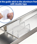 Clear Sliding Shower Door Bottom Guide Set For Top Hung Glass Doors, six pieces, adhesive mount demonstration on track