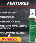 Clear RTV Silicone Adhesive Sealant, 8 oz can, features list, moisture cure formula, watertight seal, resistant to vibration