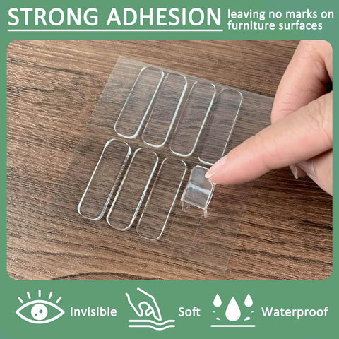 Eight Pack Silicone Anti Collision Pads Clear Strips With No Slip And Sound Dampening For Furniture Doors Windows And Cabinets Protection These Cushions Blend In While Providing Strong Adhesive Hold And Soft Cushion Protection Against Scrapes displayed on wooden surface