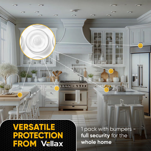 Clear Silicone Cabinet Door Bumpers for No More Noisy Slams Self Adhesive Pads for Quiet Soft Close Drawers And Cabinets Kitchen Sound Dampening Jelly Buttons Easy Install Noise Reduction installed in a kitchen setting.
