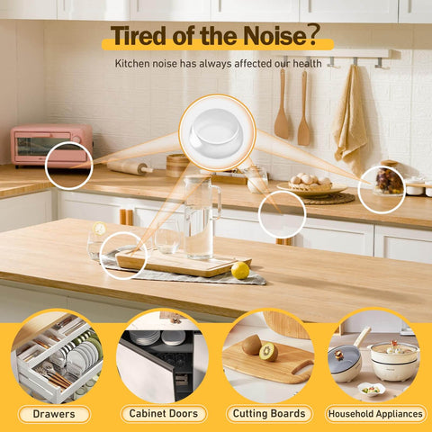 192 Piece Self Adhesive Cabinet Door Bumpers For No-Fuss Install, 1/2 Inch Silicone Cushions shown in a kitchen setting