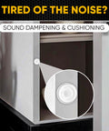 Clear Silicone Cabinet Door Bumpers For No More Noisy Slams Self Adhesive Pads installed on cabinet door close-up
