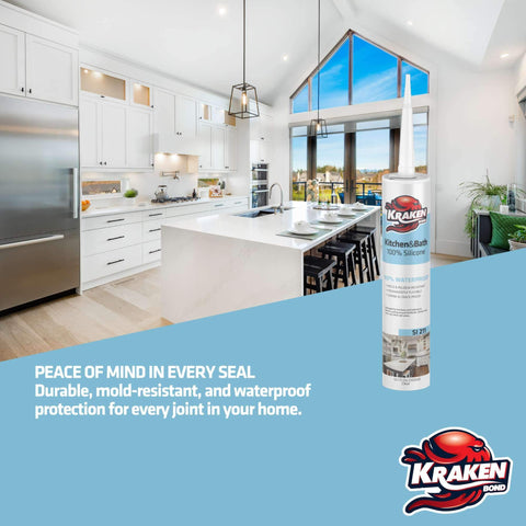 Clear Silicone Caulk Sealant For Kitchen And Bathroom, 100 Percent Silicone, Waterproof And Anti Shrink, Crystal Clear Finish